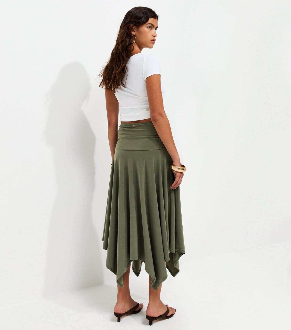 New Look Women's Dark Khaki Folded Waistband Handkerchief Hem Skirt New Look - 4