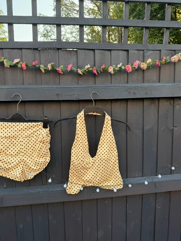 Boutique Boutique Butter Yellow Polka Dot Co‑ord Set | Halter Top + Ruched Shorts | Size S UK 8‑10