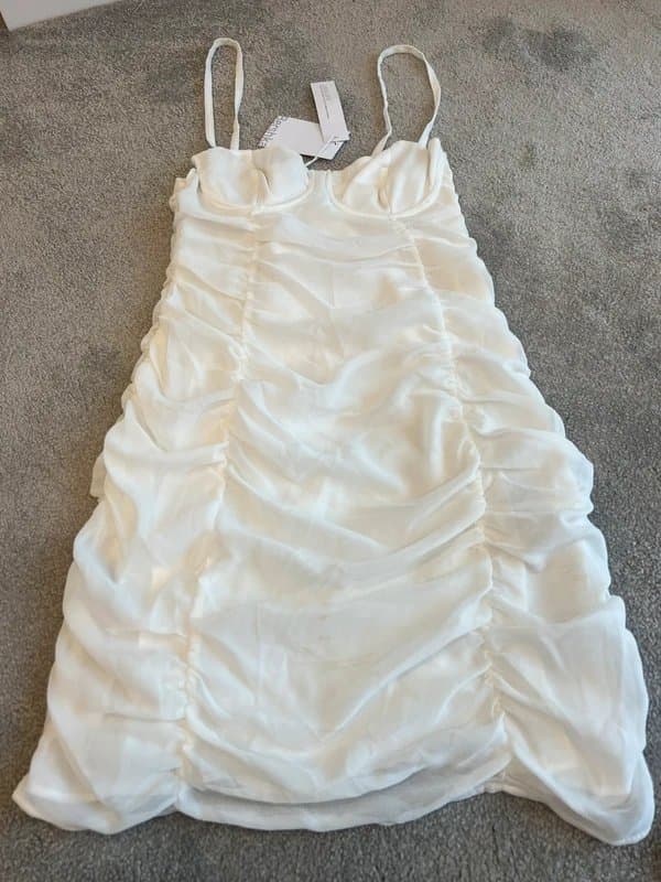 Bershka Bershka white underwired ruched strappy dress size XS