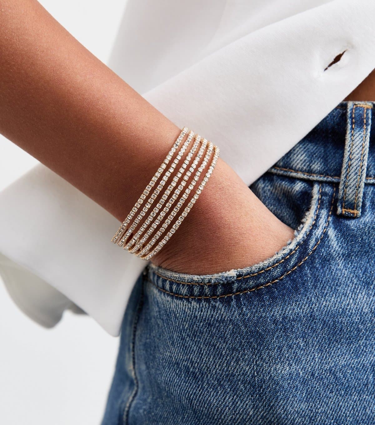 New Look Gold Plated Six Strand Diamanté Cuff Bracelet New Look