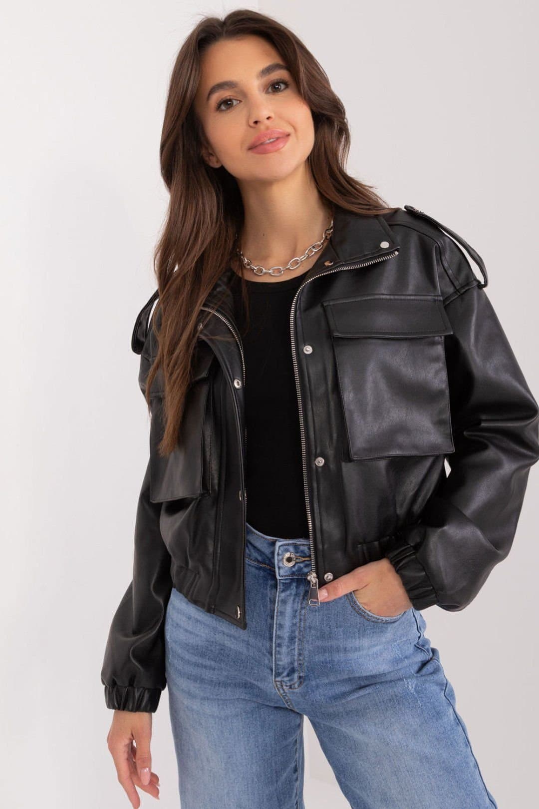 Love Lace Love Lace Black Faux Leather Jacket with Pockets