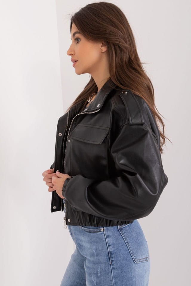 Love Lace Love Lace Women's Transitional Faux Leather Jacket with Pockets in Black - 2