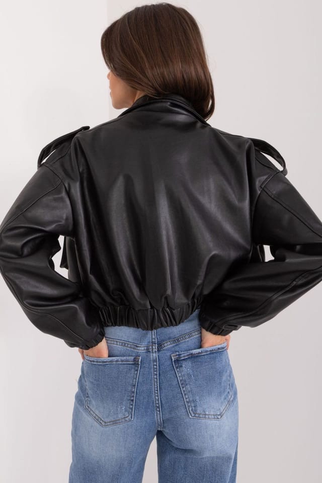 Love Lace Love Lace Women's Transitional Faux Leather Jacket with Pockets in Black - 3