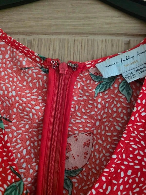 Never Fully Dressed Red Fruit Print Midi Dress Size 14