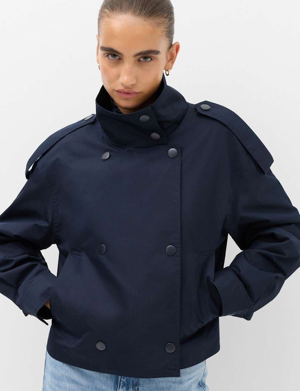 Marks & Spencer M&S Cotton Rich Double Breasted Utility Jacket Navy