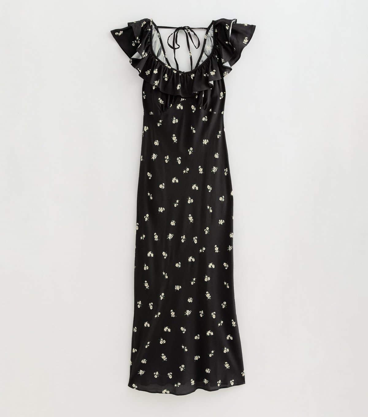 New Look Women's Black Floral Print Ruffle Trim Midi Dress New Look