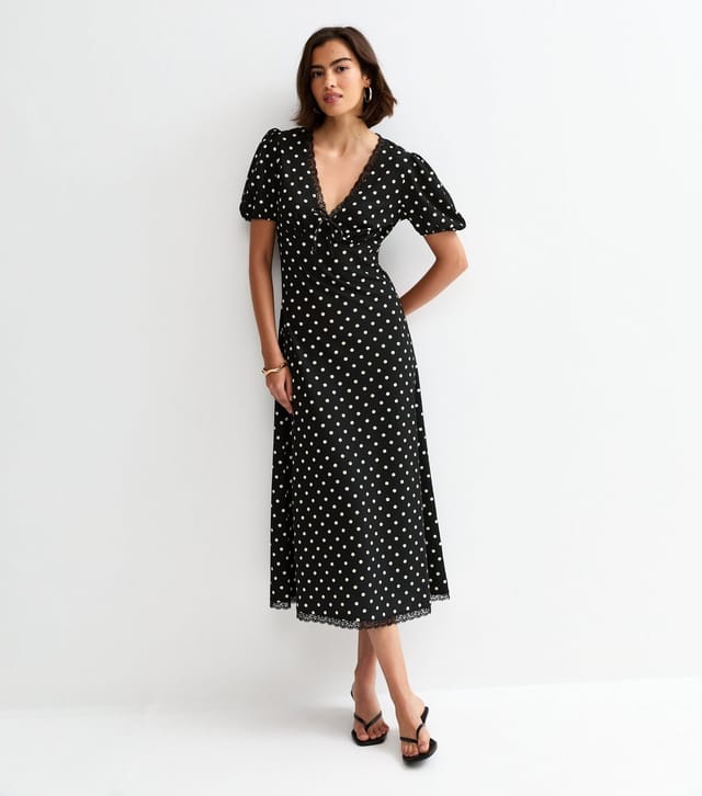 New Look Women's Black Polka Dot Short Sleeve Midi Dress New Look - 2