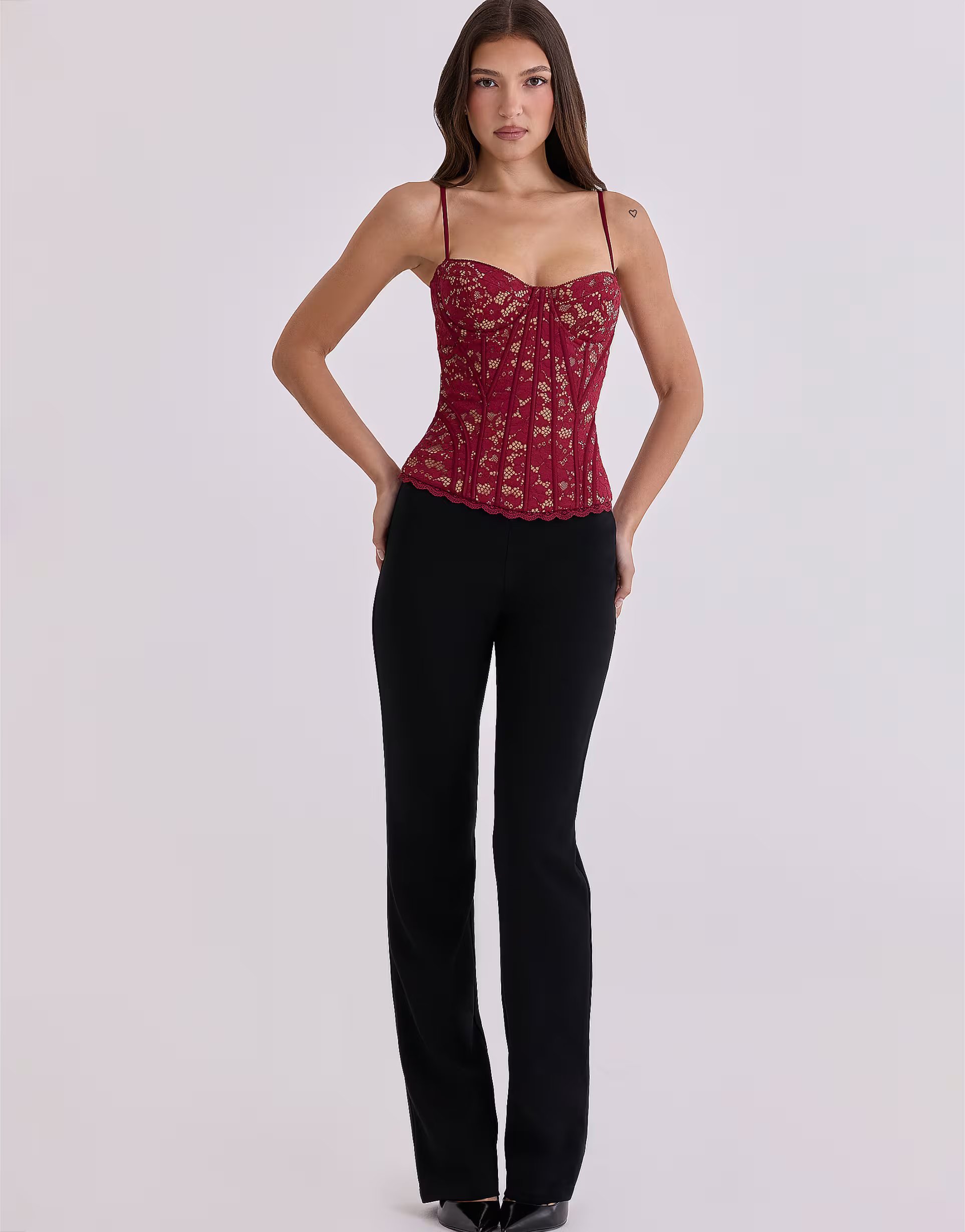 ASOS House of CB Rania wine lace corset top in wine - 1
