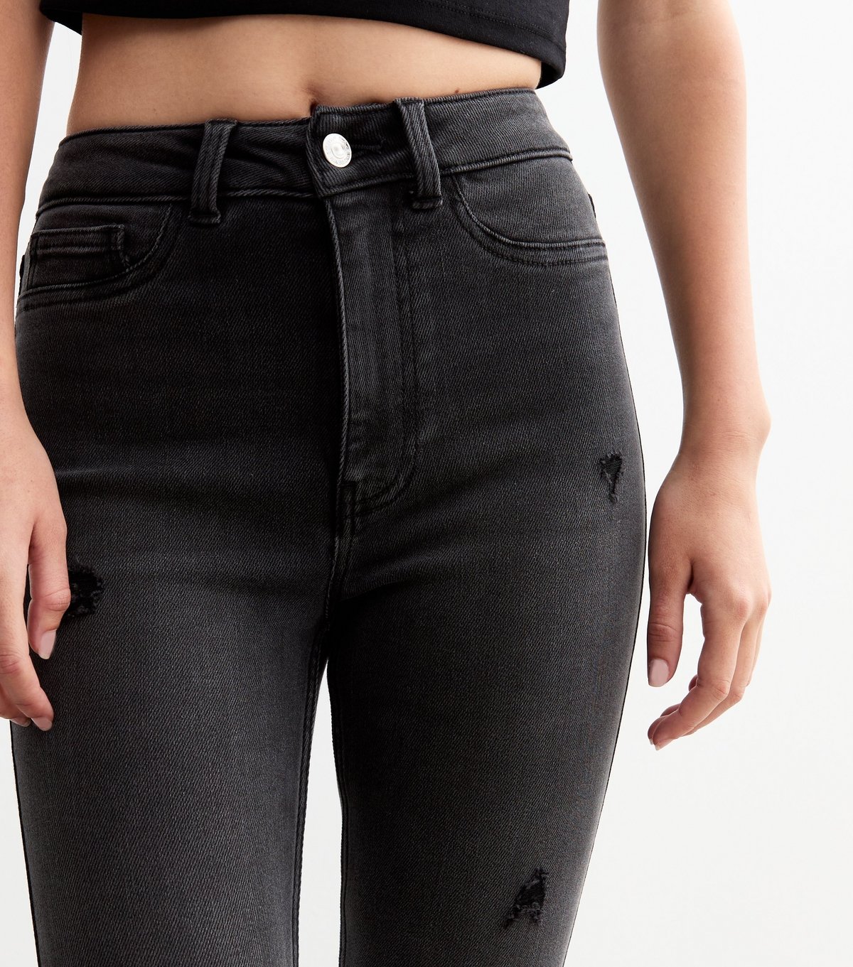 New Look Women's Washed Black Hallie Disco Ripped Super Skinny Jeans New Look - 4