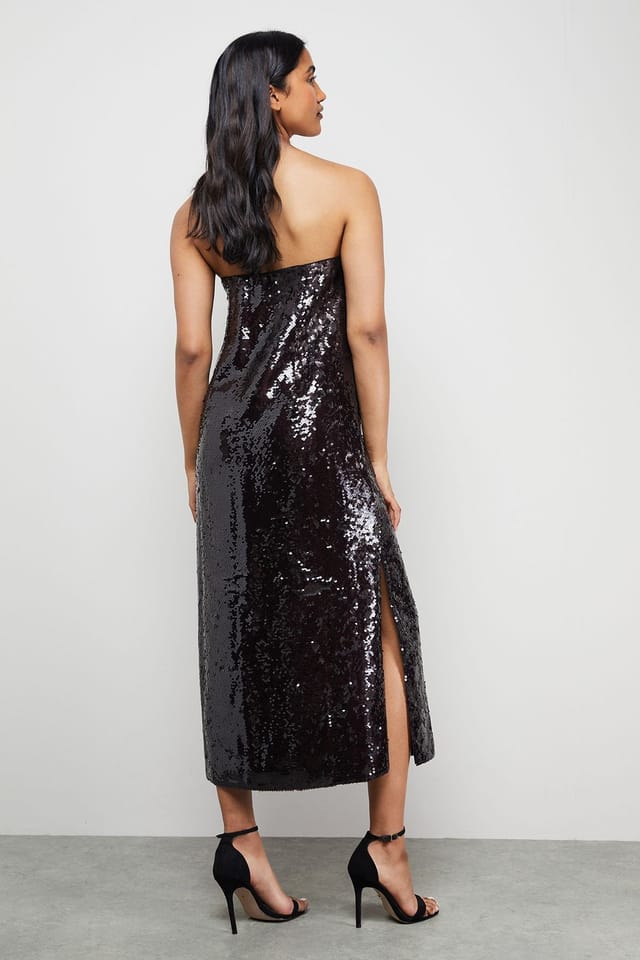 Warehouse Warehouse Women's Sequin Bandeau Midi Dress in Black Chocolate - 3