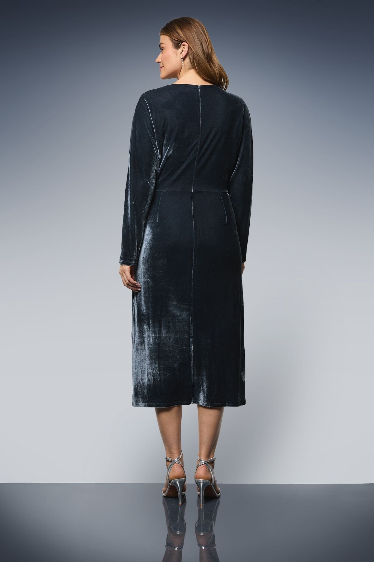 Wallis Wallis Women's Velvet Knot Detail Midi Dress in Grey - 3