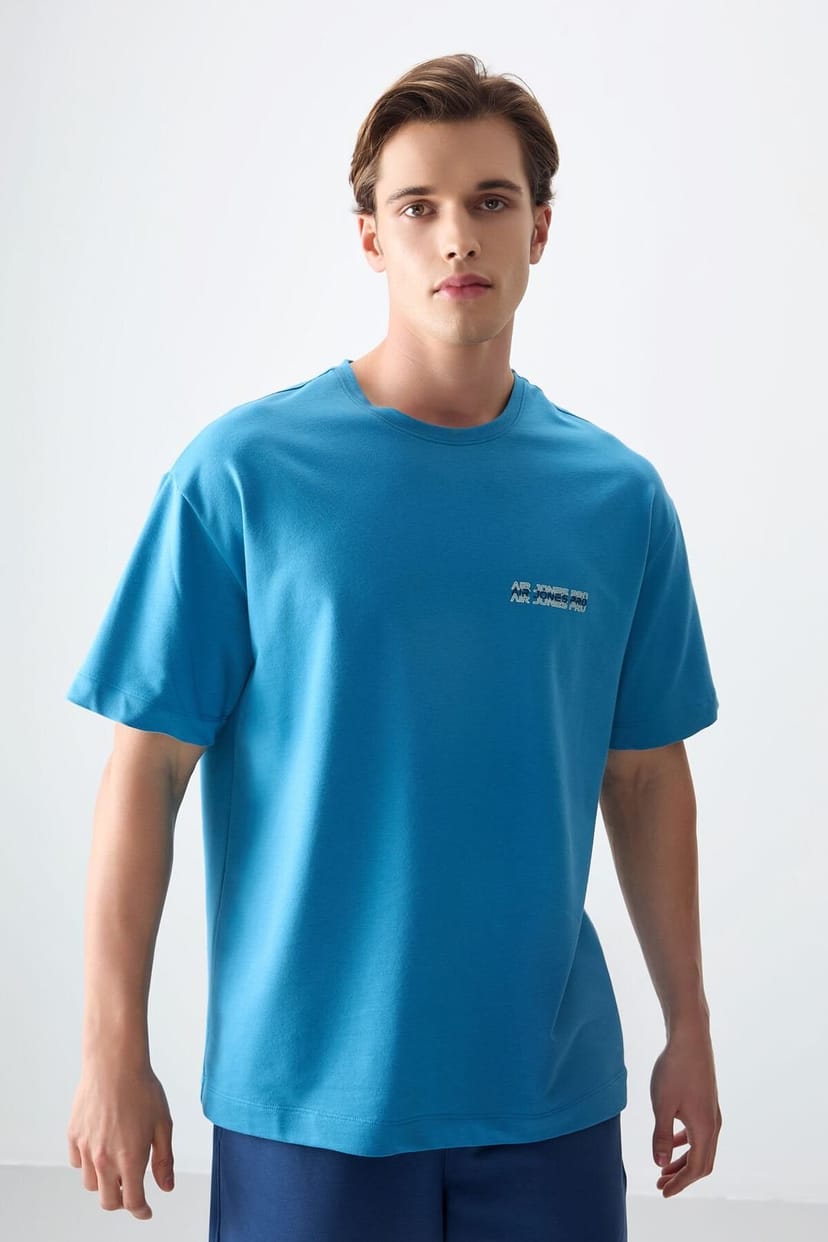 Tommy Life Tommy Life Men's Oversized Printed Cotton Jersey T-Shirt in Blue - 1