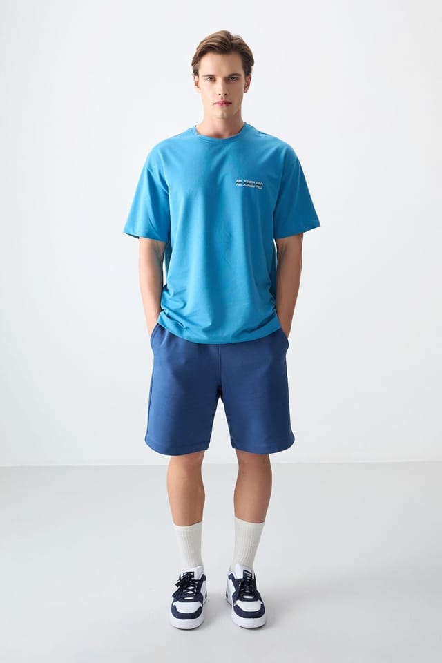 Tommy Life Tommy Life Men's Oversized Printed Cotton Jersey T-Shirt in Blue - 2