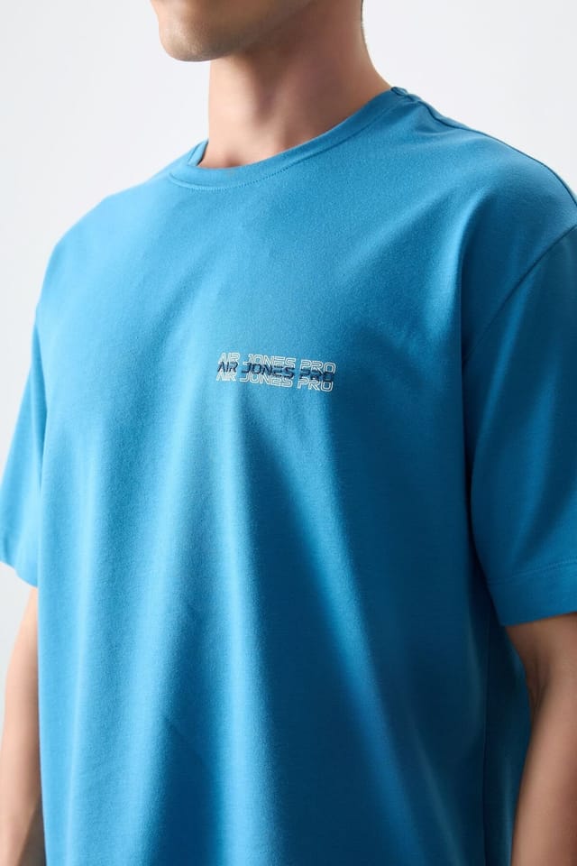 Tommy Life Tommy Life Men's Oversized Printed Cotton Jersey T-Shirt in Blue - 3