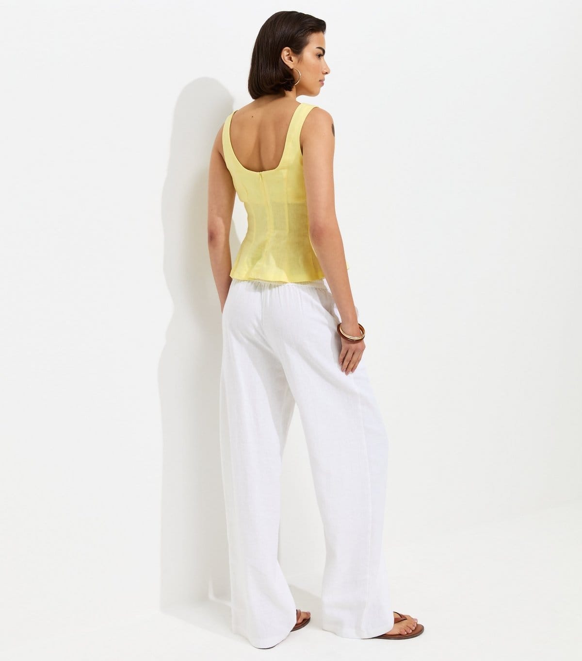 New Look Women's Light Yellow Linen Rich Scoop Neck Sleeveless Top New Look - 4