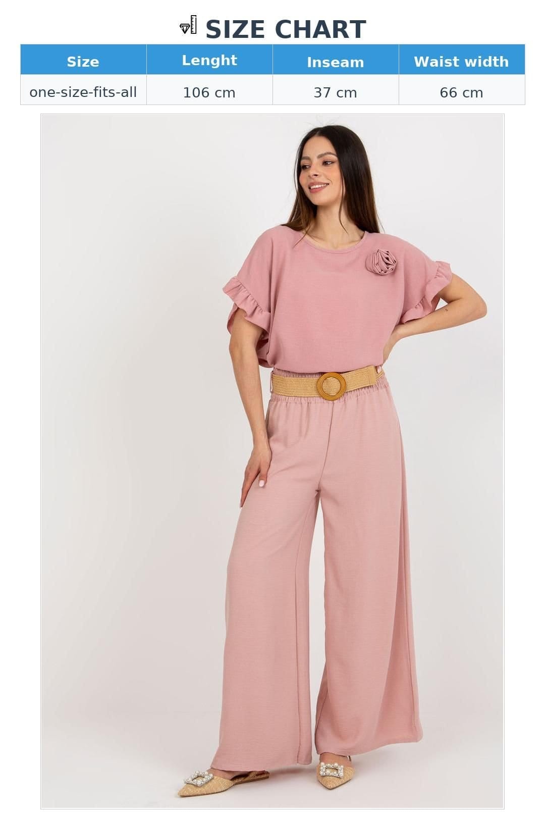 Love Lace Love Lace Women's High Rise Wide Leg Trousers with Belt Creases in Pink - 4