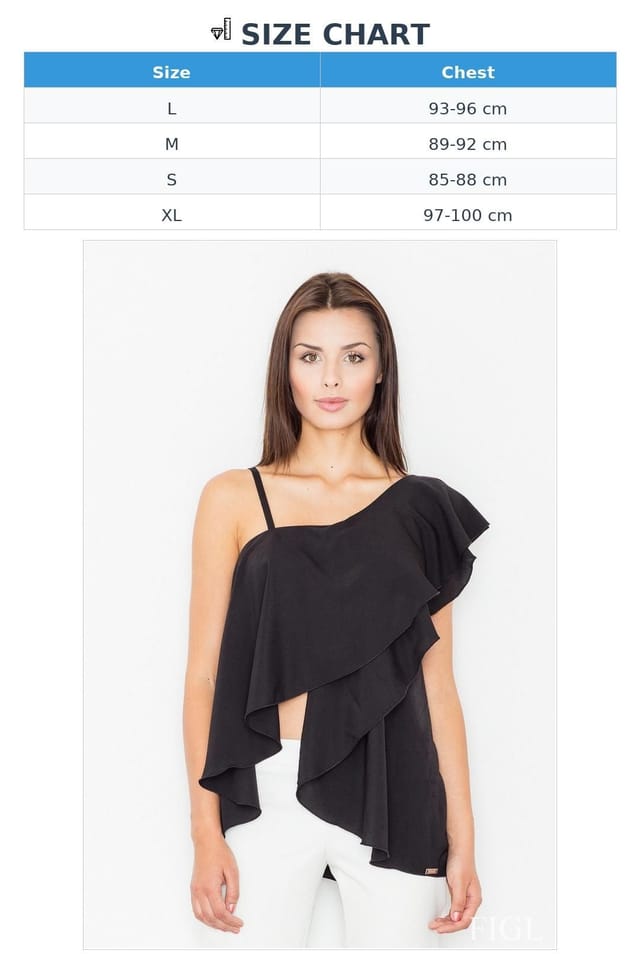 Love Lace Love Lace Women's Belly Exposing Frill Front Blouse Longer Back in Black - 3
