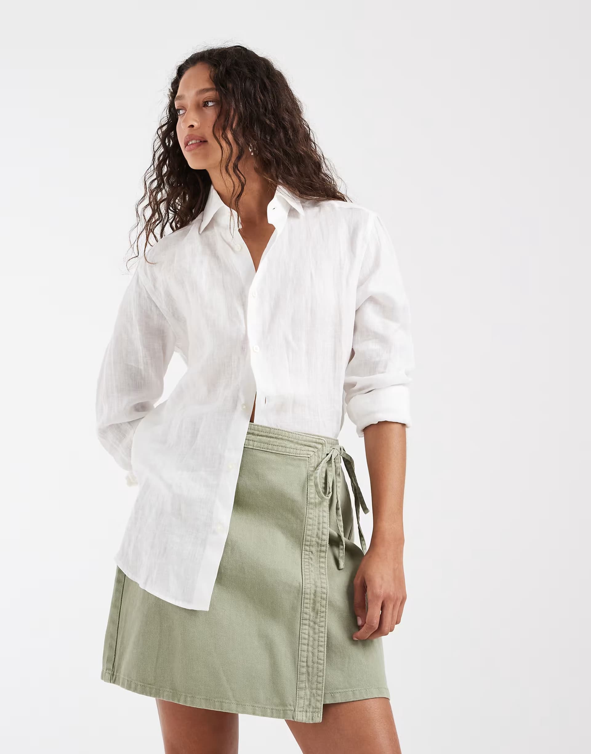 ASOS Vero Moda denim wrap mini skirt in laurel green