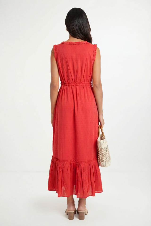 Wallis Wallis Women's Summer Cotton Dobby Maxi Dress in Red - 2