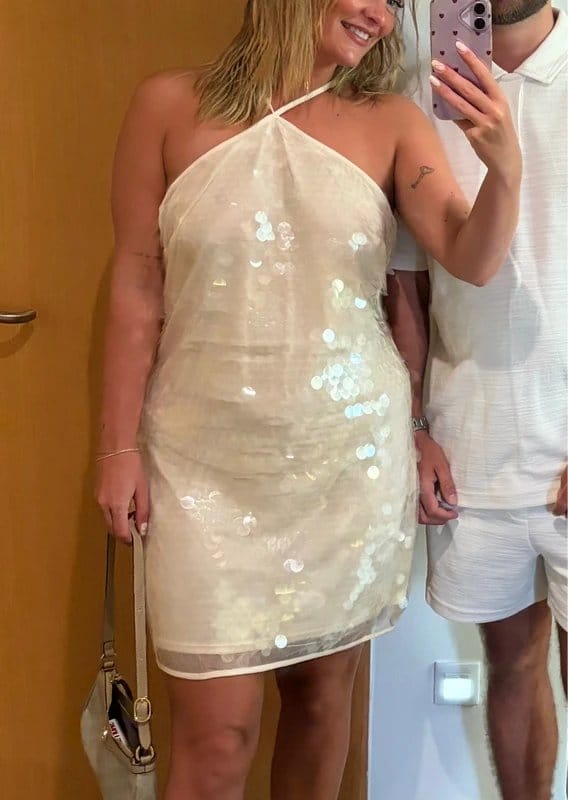 New Look Women’s New Look On ASOS Cream Halterneck Sequin Mini Dress Size 16 - 1