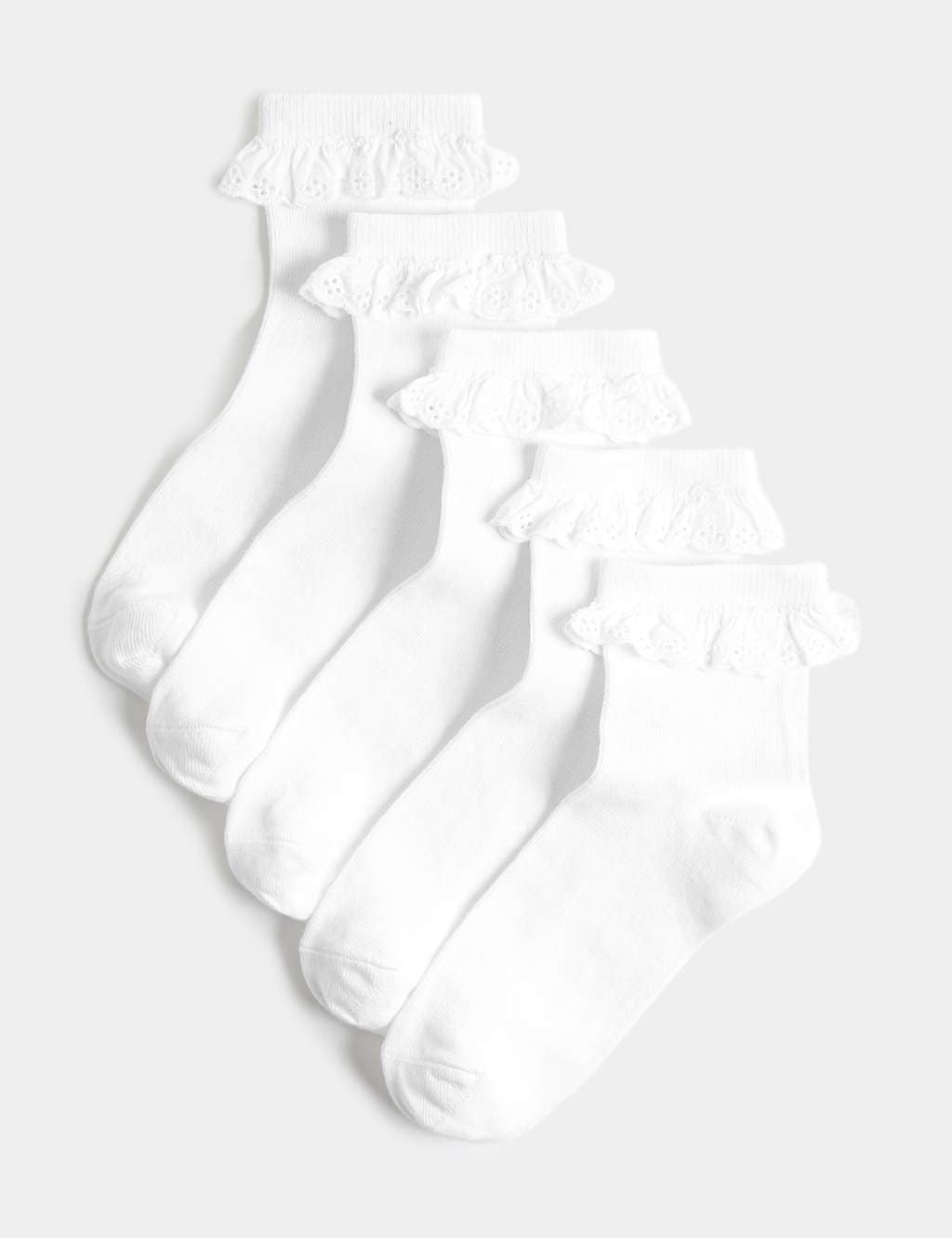 Marks & Spencer M&S 5 Pack Cotton Rich Frill Ankle Socks White