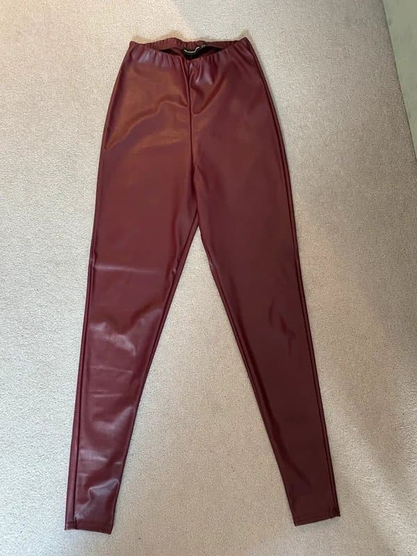 PrettyLittleThing Burgundy leather leggings