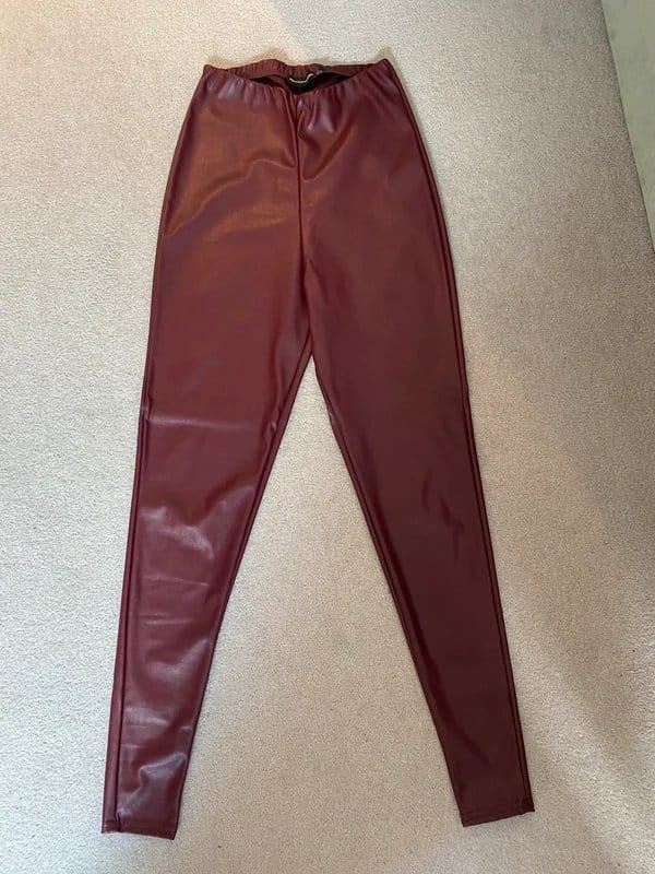 PrettyLittleThing Burgundy leather leggings - 1