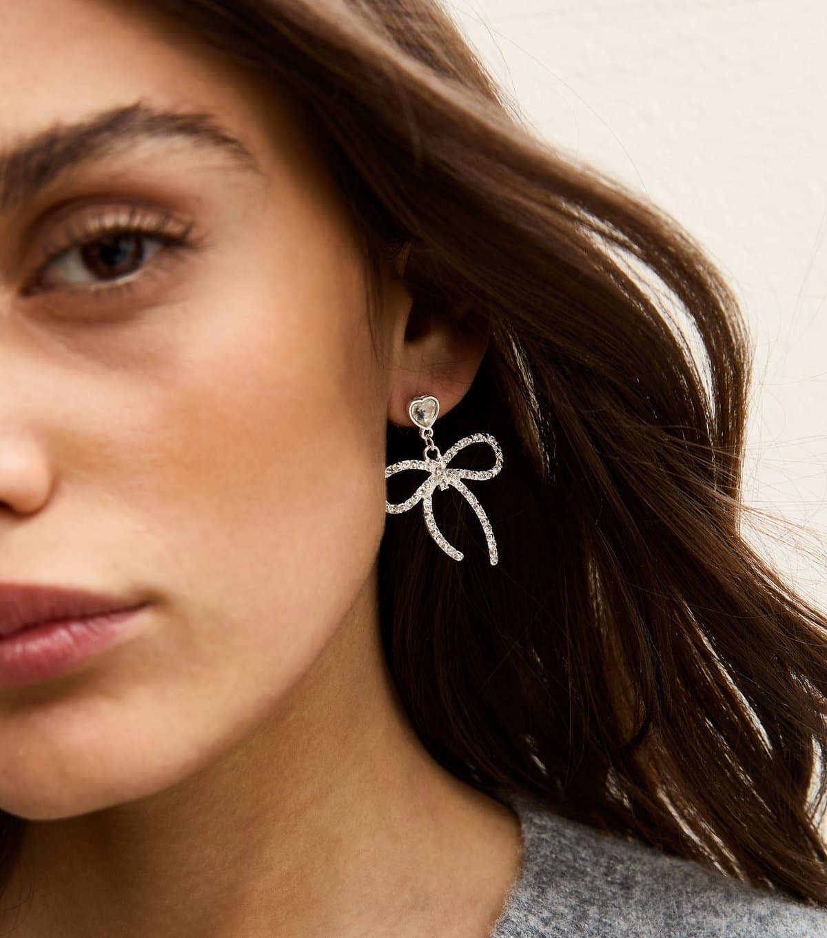 New Look Silver Tone Diamante Bow Drop Earring New Look