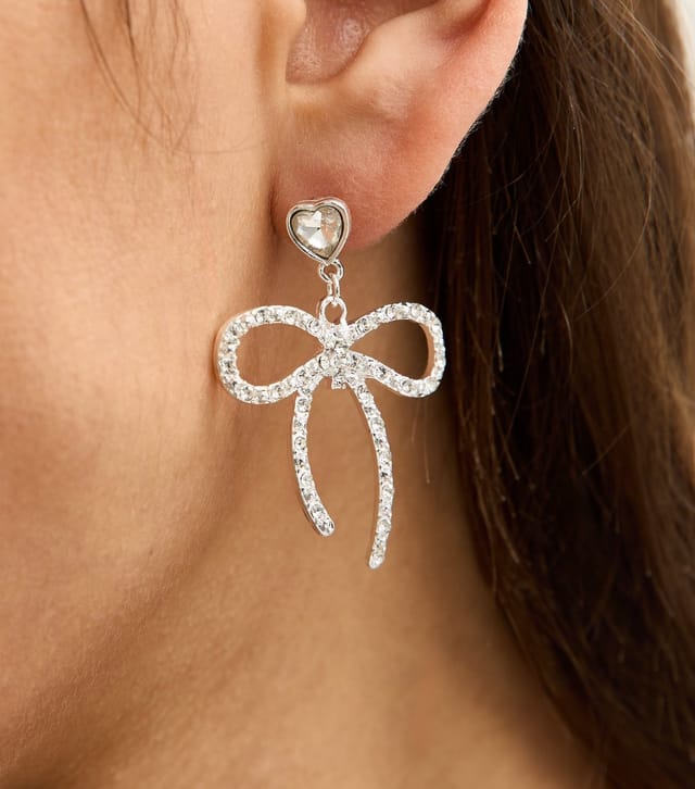 New Look Silver Tone Diamante Bow Drop Earring New Look - 2