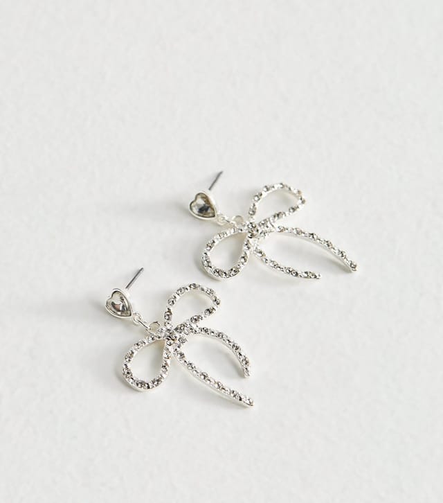 New Look Silver Tone Diamante Bow Drop Earring New Look - 3