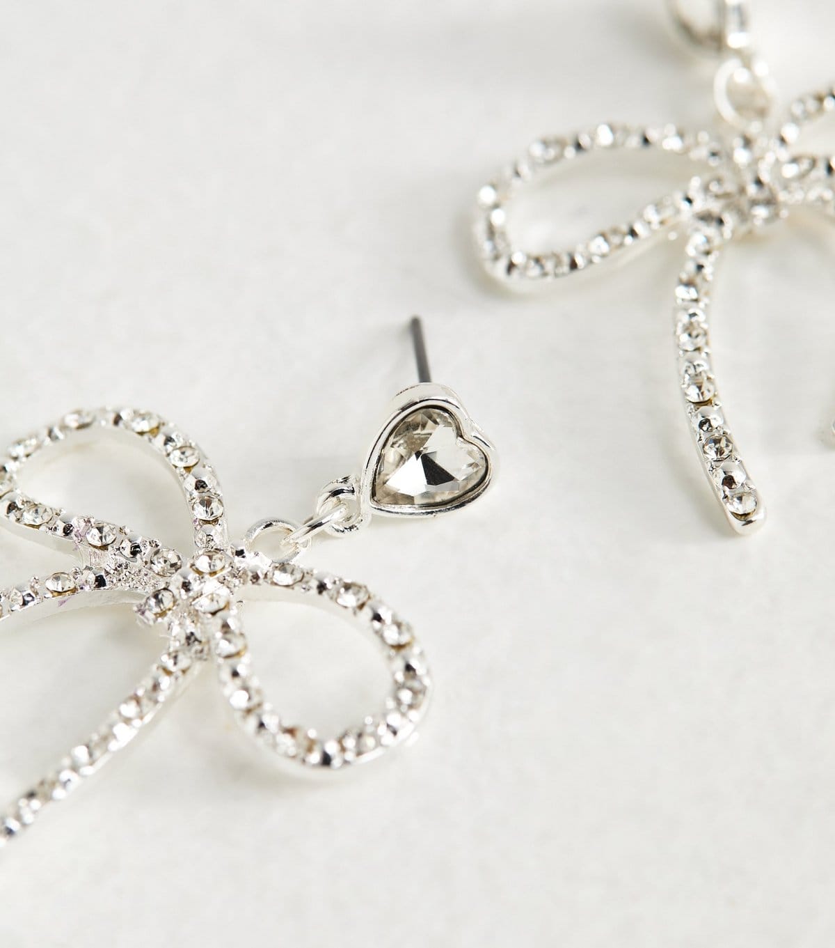 New Look Silver Tone Diamante Bow Drop Earring New Look - 4