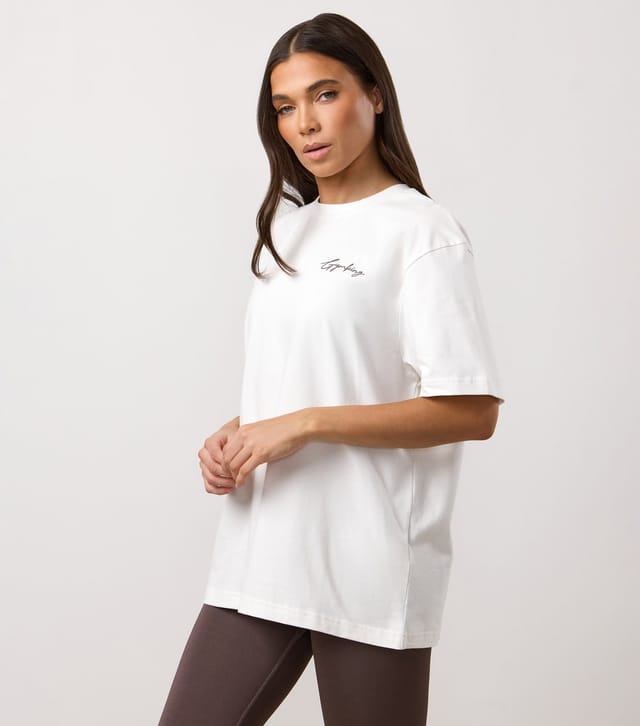 Gym King Women's Cream Poise Mindset Logo Boyfriend T-Shirt Gym King New Look - 2