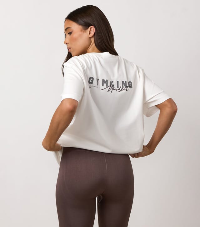 Gym King Women's Cream Poise Mindset Logo Boyfriend T-Shirt Gym King New Look - 3
