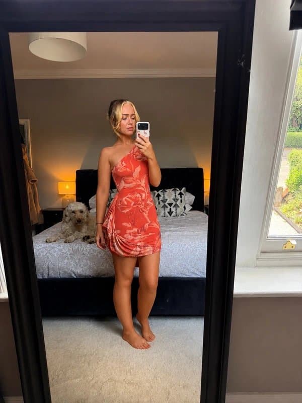 ASOS ASOS design Coral One Shoulder Floral Mini Dress (Small)