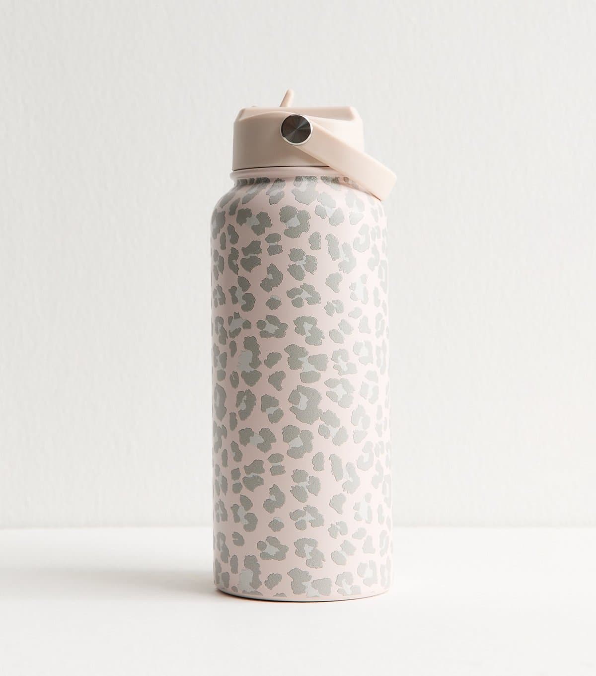 New Look Cream Leopard Print Metal Water Bottle with Handle New Look