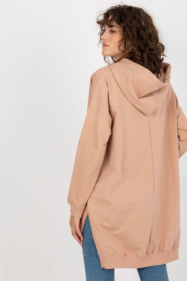 Love Lace Love Lace Women's Longline Minimalist Cotton Hoodie with Pocket in Beige - 3