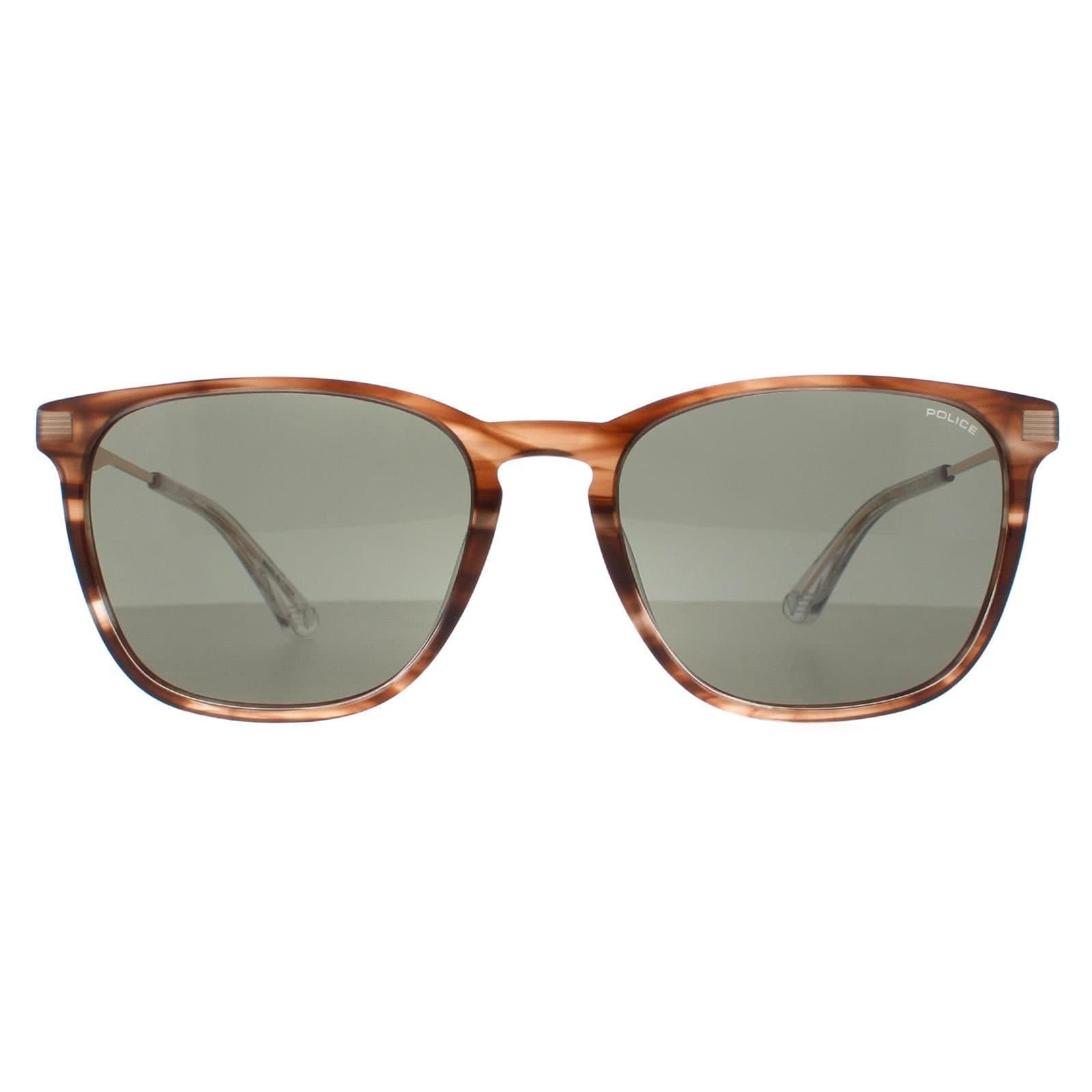 Police Police Men's Square Shiny Striped Brown Green SPLD47 Code 4 Sunglasses
