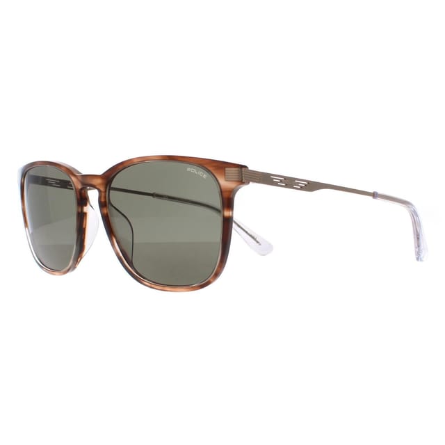 Police Police Men's Square Shiny Striped Brown Green SPLD47 Code 4 Sunglasses - 2