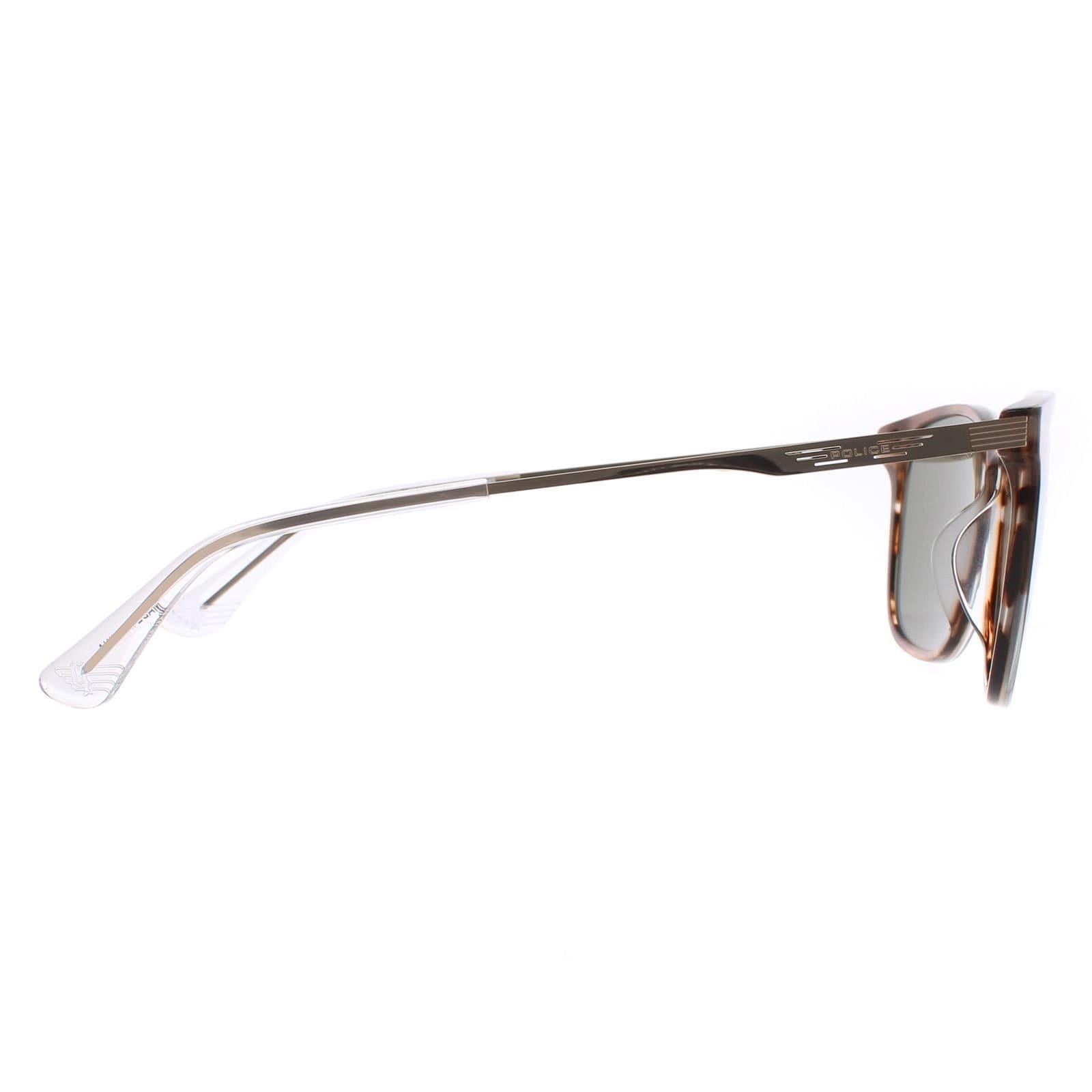 Police Police Men's Square Shiny Striped Brown Green SPLD47 Code 4 Sunglasses - 4