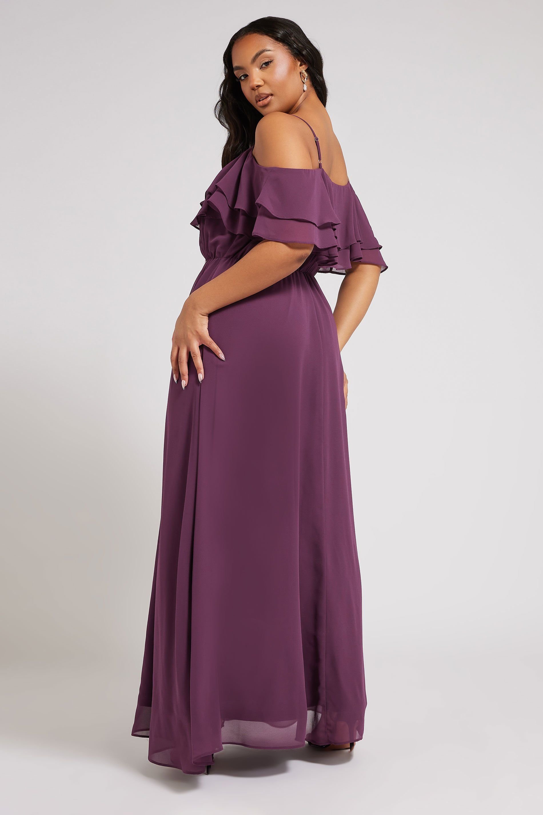 Yours Yours Women's Frill Cold Shoulder Maxi Dress in Purple - 3