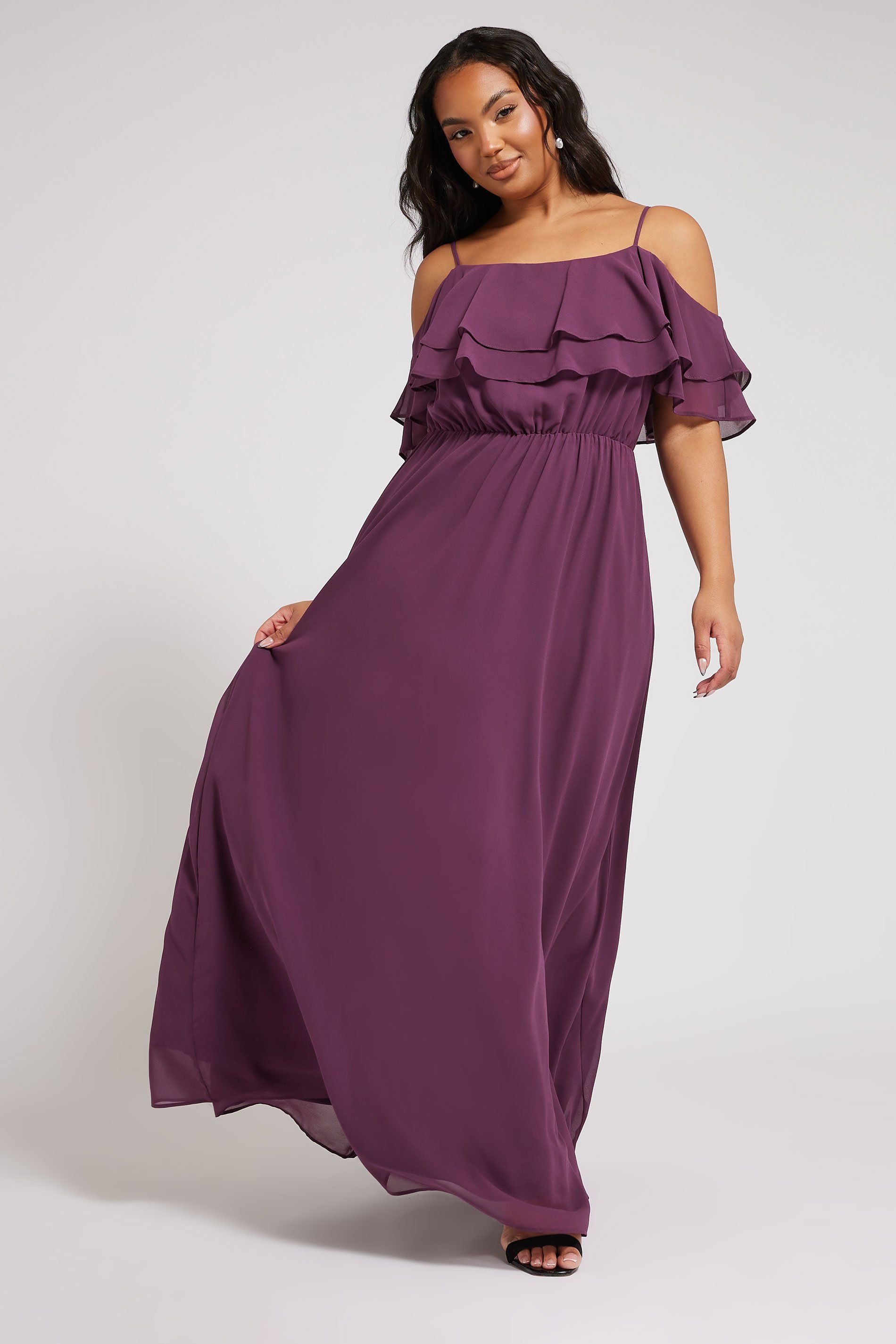 Yours Yours Women's Frill Cold Shoulder Maxi Dress in Purple - 4