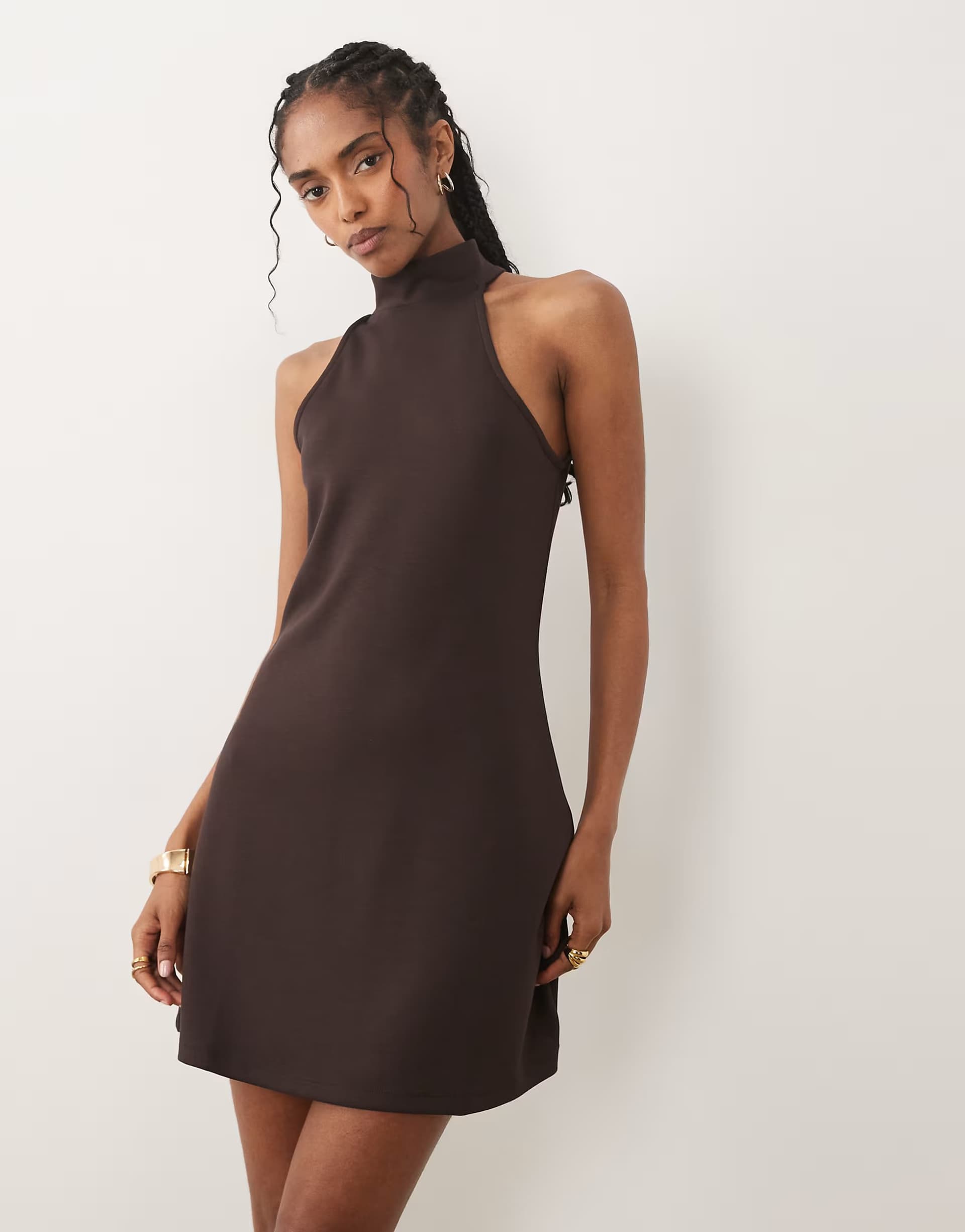 ASOS River Island halterneck neoprene mini dress in dark brown
