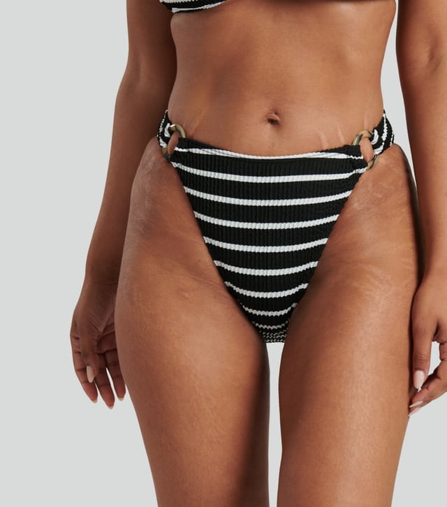 South Beach Women's Black Stripe Textured Ring Detail Bikini Bottoms South Beach New Look - 3