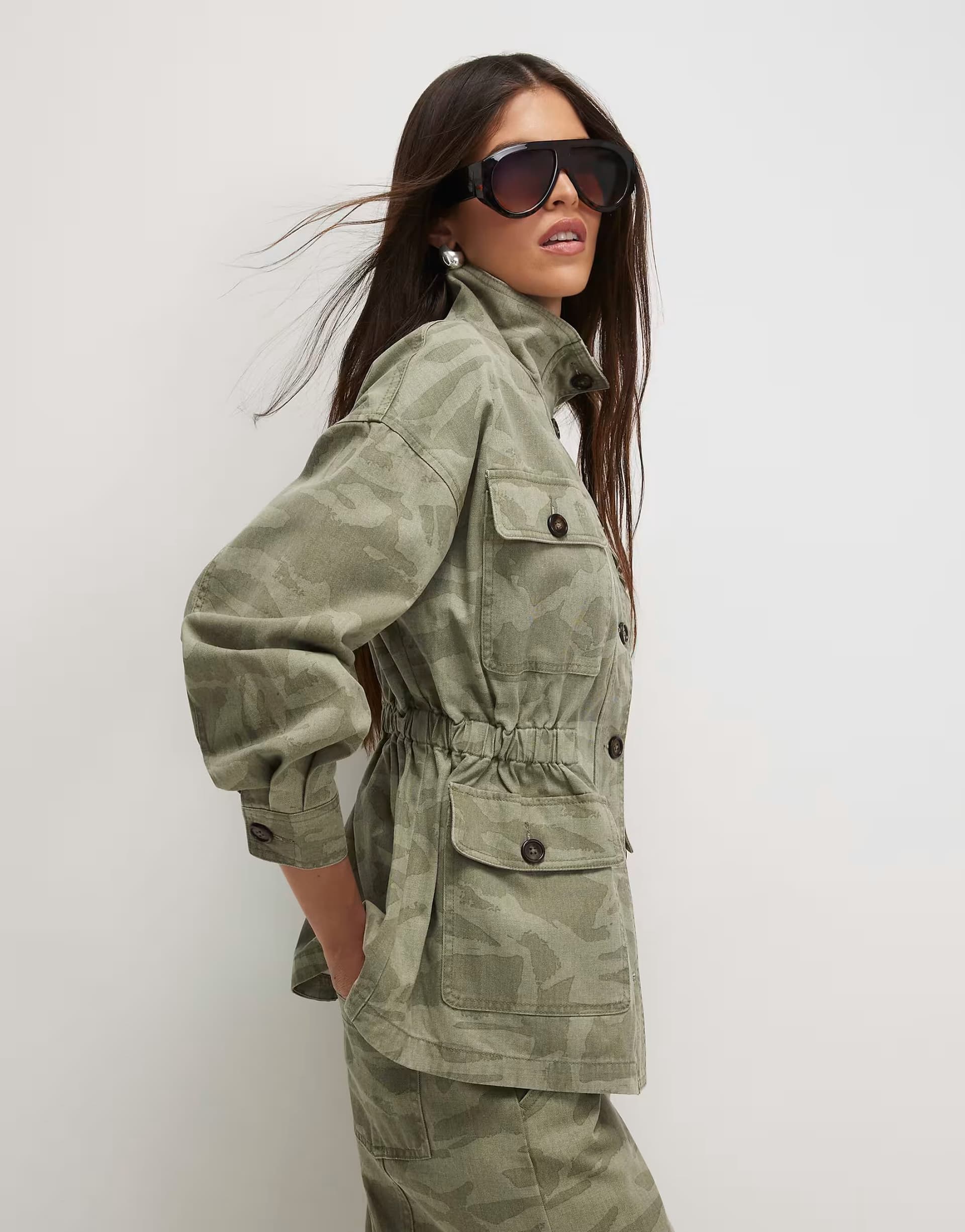 ASOS River Island Camo print funnel neck denim jacket in khaki