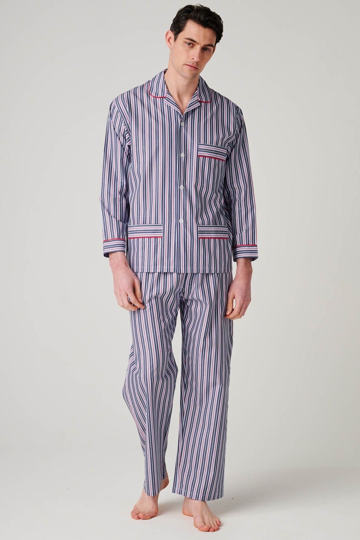 British Boxers Men's Red Pop Stripe Crisp Cotton Pyjama Set