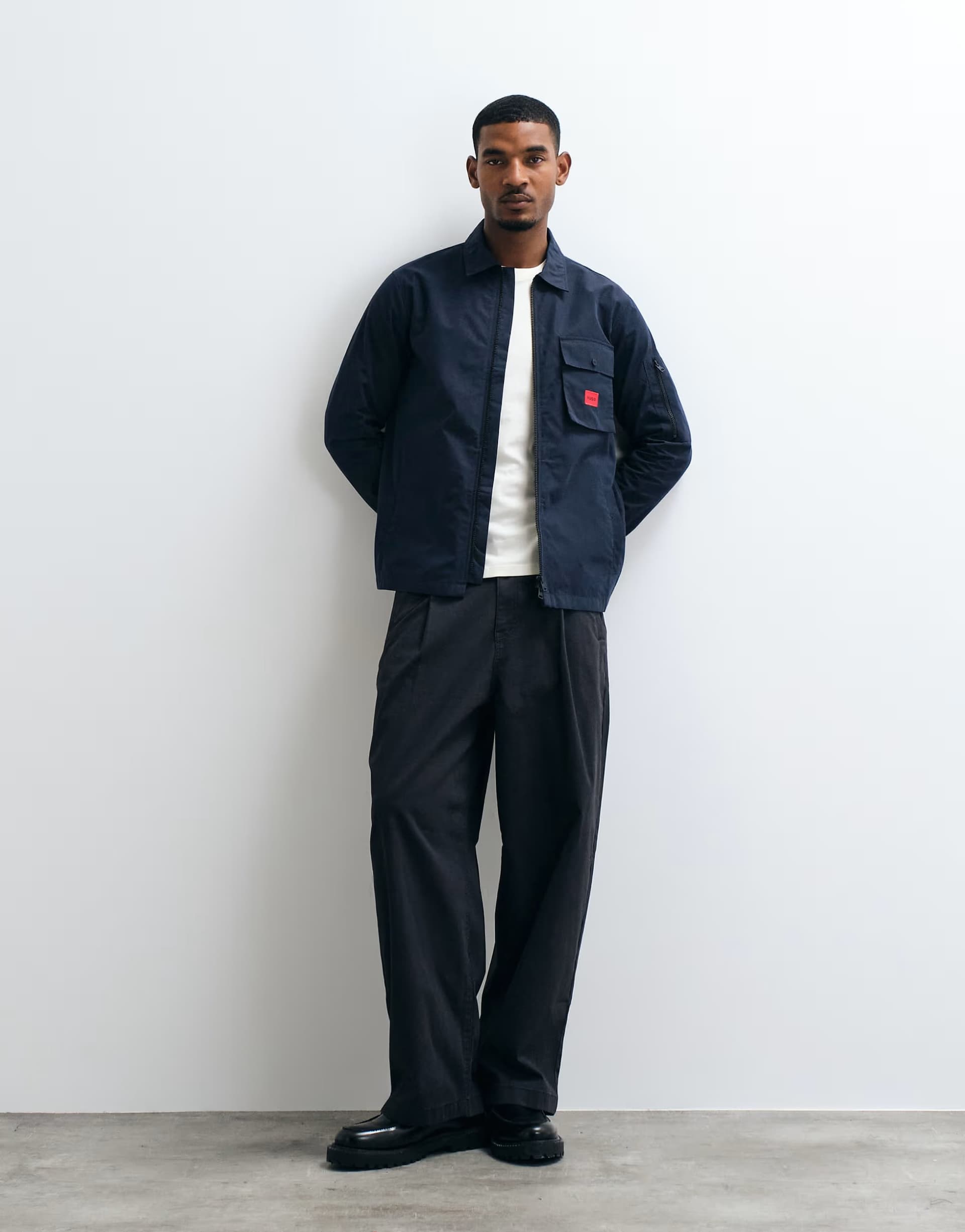 ASOS HUGO Red Edmund zip through overshirt in navy