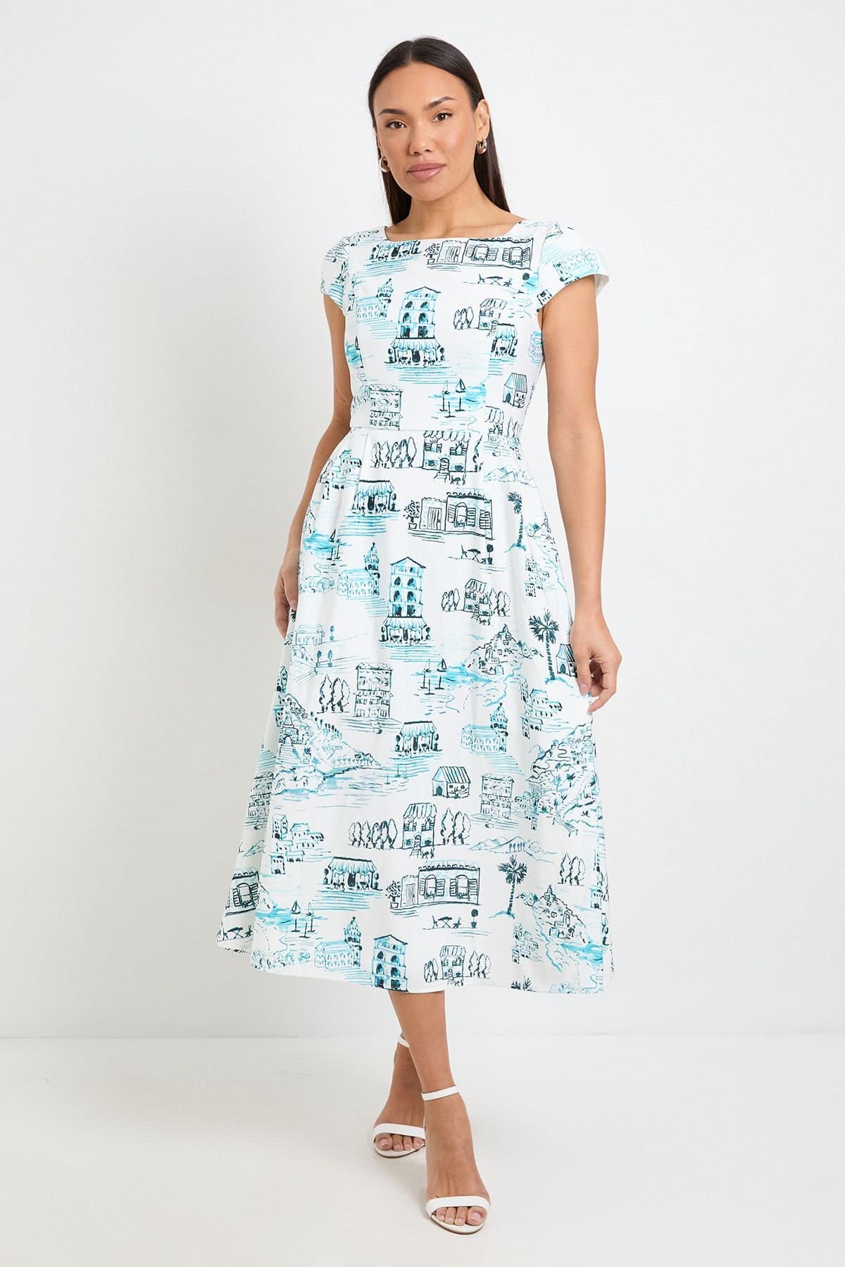 Wallis Wallis Women's Printed Ottoman Twill Midi Dress in Ivory