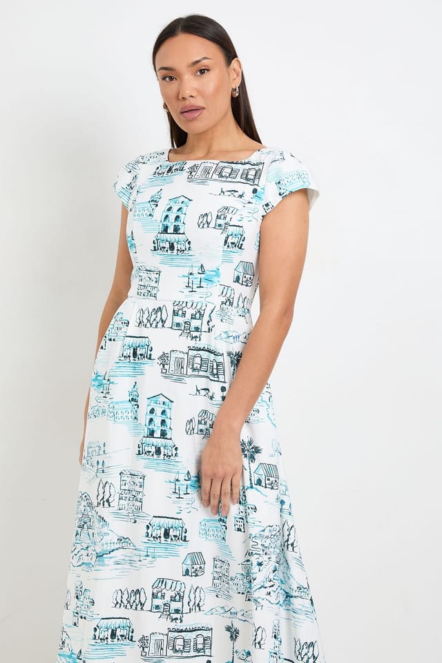 Wallis Wallis Women's Printed Ottoman Twill Midi Dress in Ivory - 2