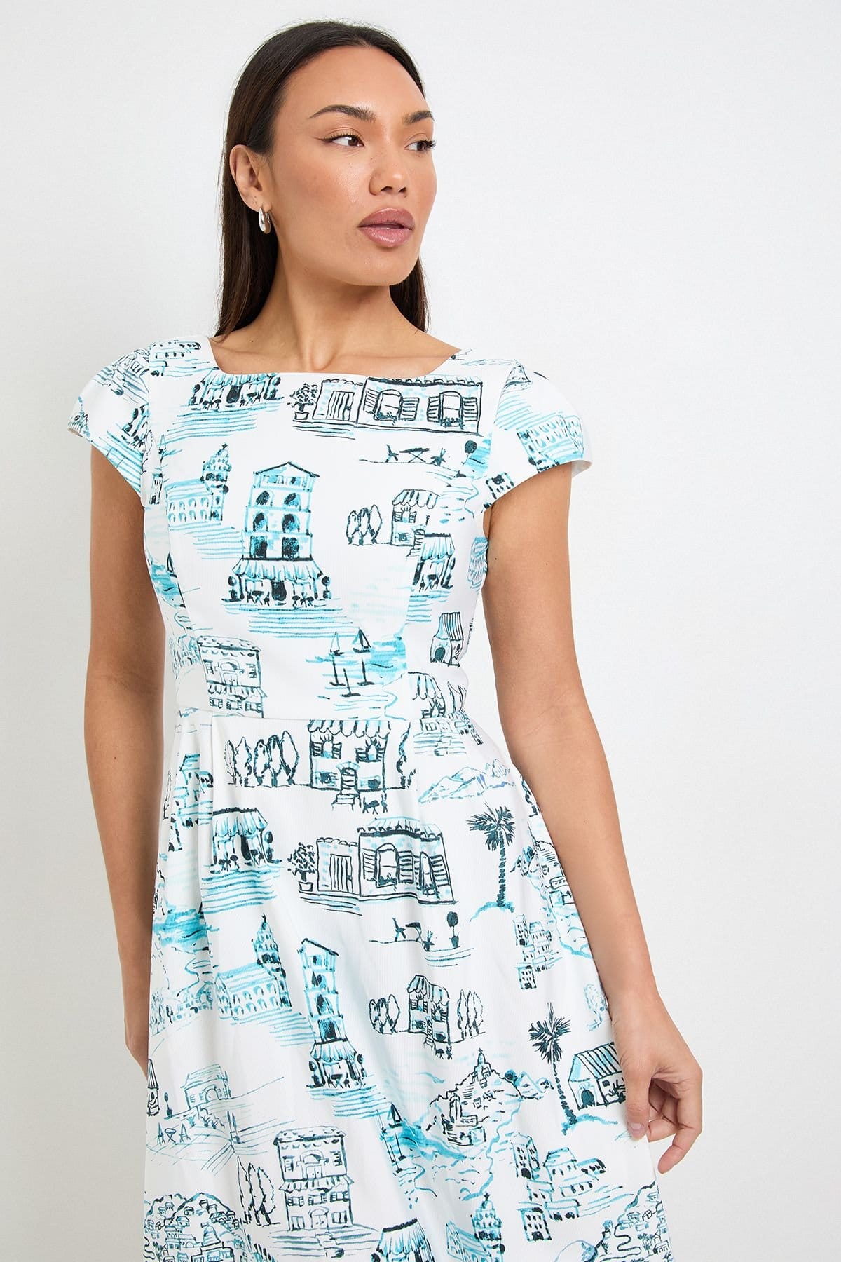 Wallis Wallis Women's Printed Ottoman Twill Midi Dress in Ivory - 4