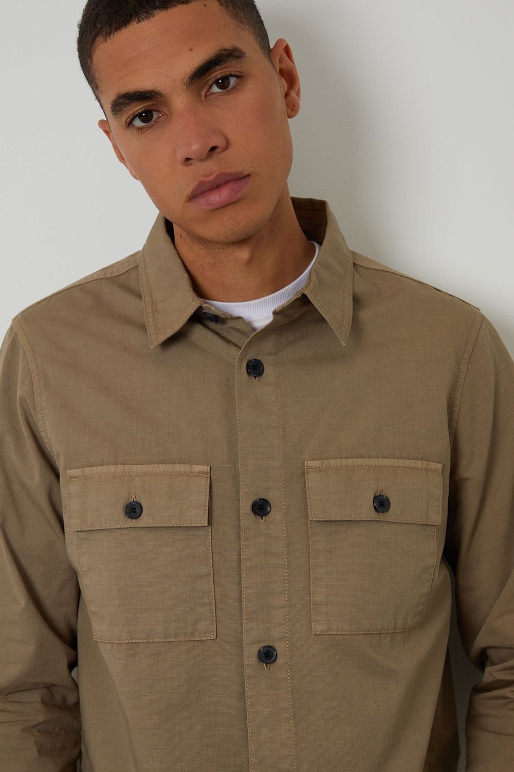 Threadbare Threadbare Men's Lightweight Cotton Shacket in Taupe - 4